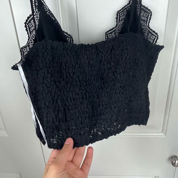 Lulus Black Lace Smoked Back Crop Top - Picture 2 of 7